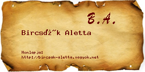 Bircsák Aletta névjegykártya